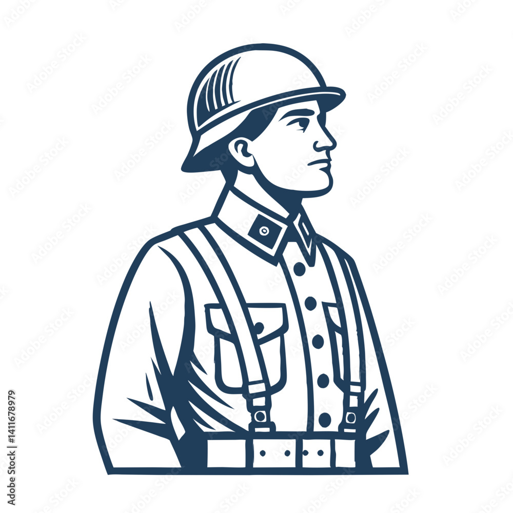 Obraz premium Vintage Soldier Illustration Profile Military Uniform Graphic Design for Posters and Merchandise