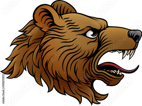 Bear head, an original illustration in a retro woodcut etching vintage style