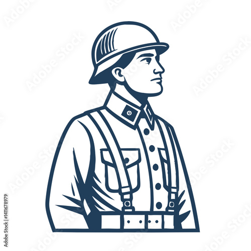 Vintage Soldier Illustration Profile Military Uniform Graphic Design for Posters and Merchandise