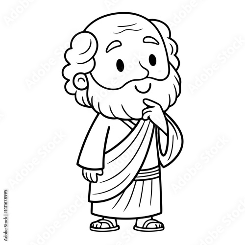 Cartoon Philosopher Character Thinking with Beard and Robe Ideal for Educational Materials