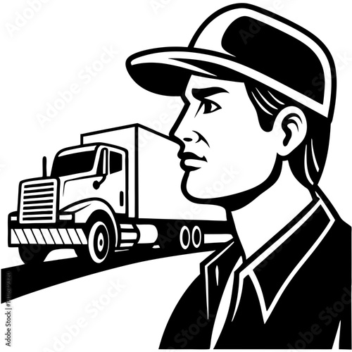 Professional Truck Driver Profile with Large Freight Truck for Transportation Services
