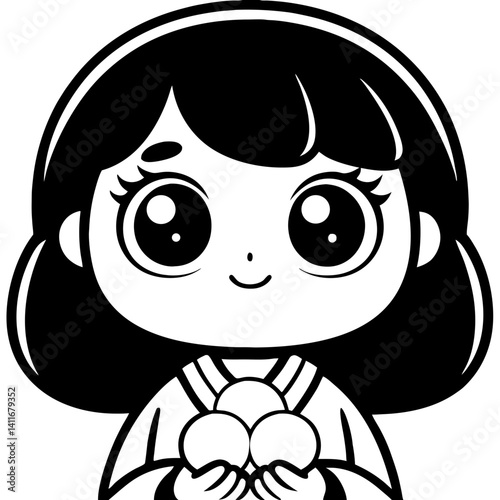 Cute Girl Holding Ice Cream Scoops Cartoon Character Perfect for Coloring Books and Designs