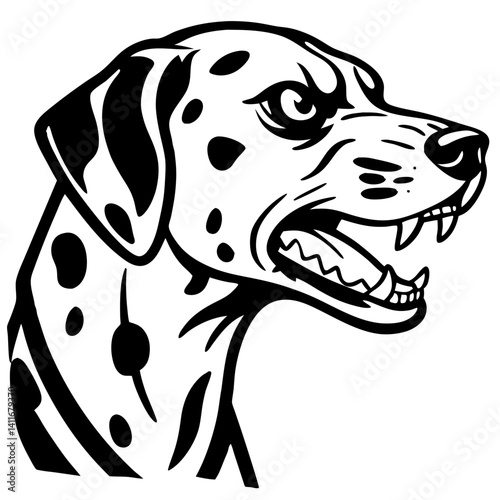 Angry Dalmatian Dog Head Vector Illustration for Tattoo Design and Coloring Book