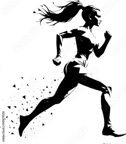 Stylized silhouette of athletic looking female runner running. EPS 10 version.