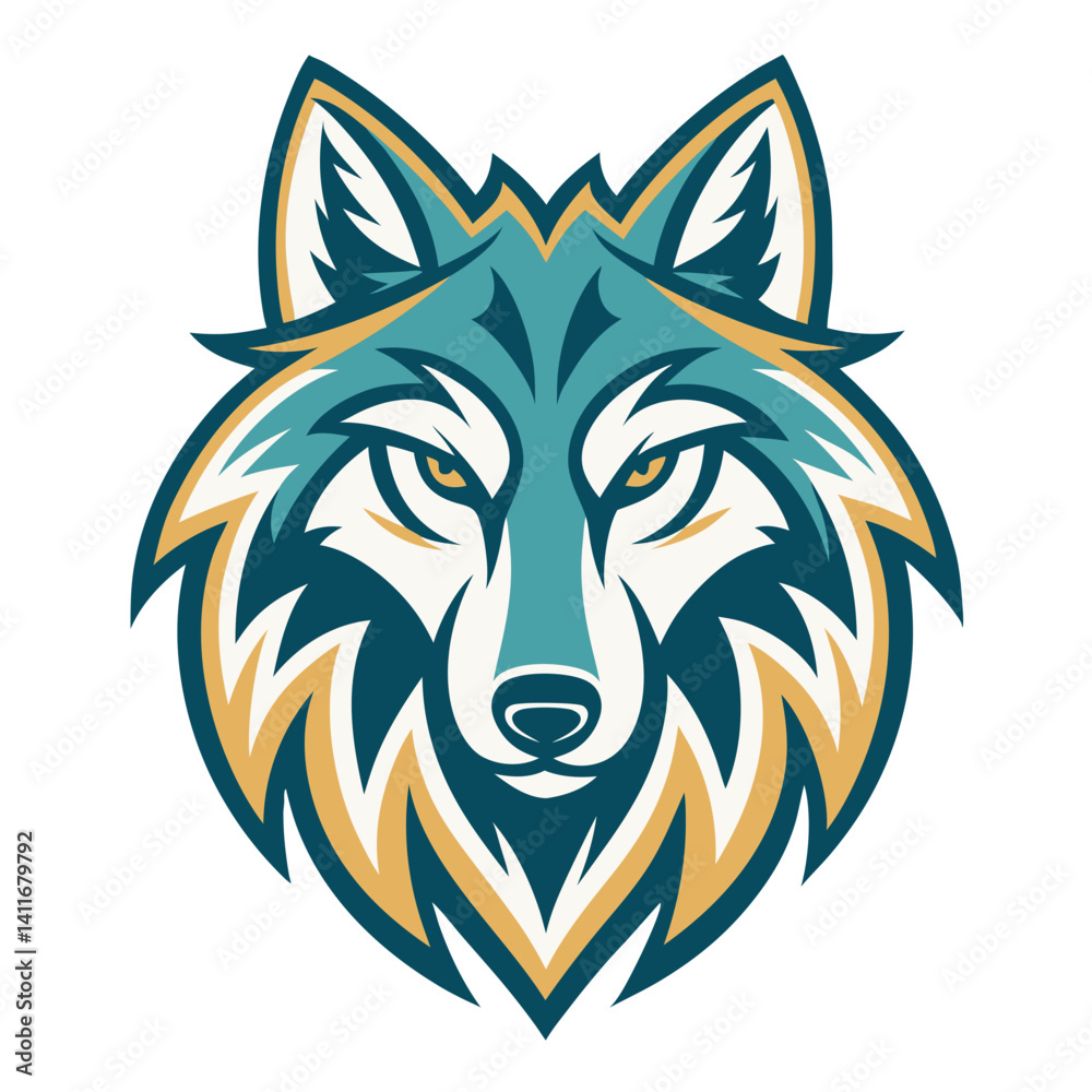 Fototapeta premium Stylized Wolf Head Illustration with Bold Colors for Creative Projects Tattoo Designs and More