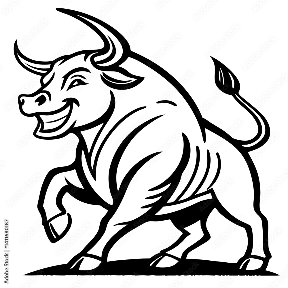 Playful Smiling Bull Illustration Ideal for Tattoo Designs and Coloring Pages Playful Smiling Bull Illustration Ideal for Tattoo Designs and Coloring Pages