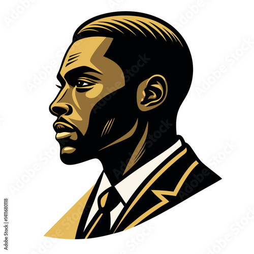 Stylized Profile Illustration of a Confident African American Man in a Suit
