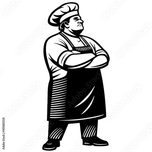 Confident Chef Character Standing Proudly with Arms Crossed for Culinary Branding and Design