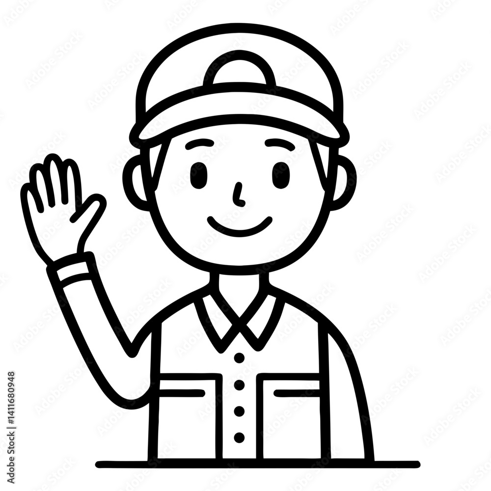 Friendly Cartoon Character Waving in Cap Ideal for Education and Communication Materials Friendly Cartoon Character Waving in Cap Ideal for Education and Communication Materials