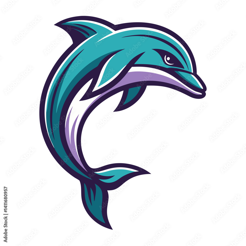 Naklejka premium Stylized Dolphin Illustration for Tattoo Design and Graphic Art Projects