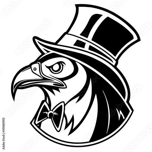 Elegant Falcon Character in Top Hat and Bowtie Vintage Style Illustration