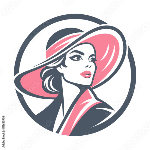Elegant Vintage Woman with Wide Brim Hat Vector Illustration for Fashion Art Design