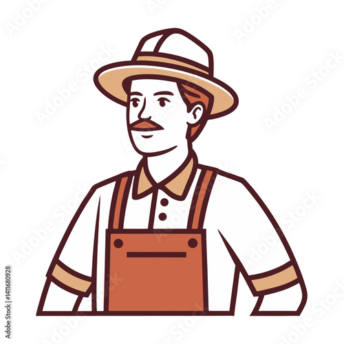 Vintage Farmer Character Wearing Hat and Overalls for Agriculture and Farming Illustrations