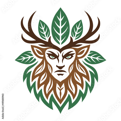 Majestic Forest God Illustrating Power and Nature with Antlers and Leaves