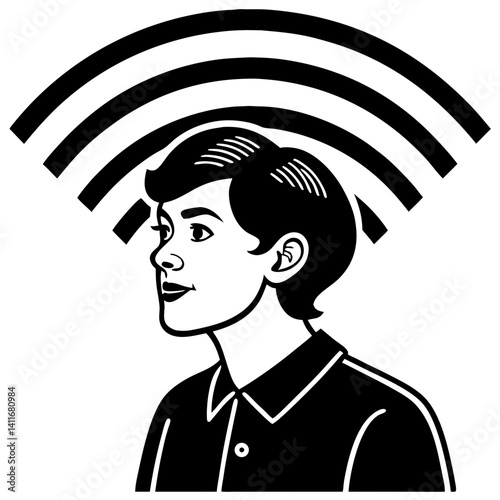 Young Person Profile with Sound Waves Symbolizing Communication and Connection