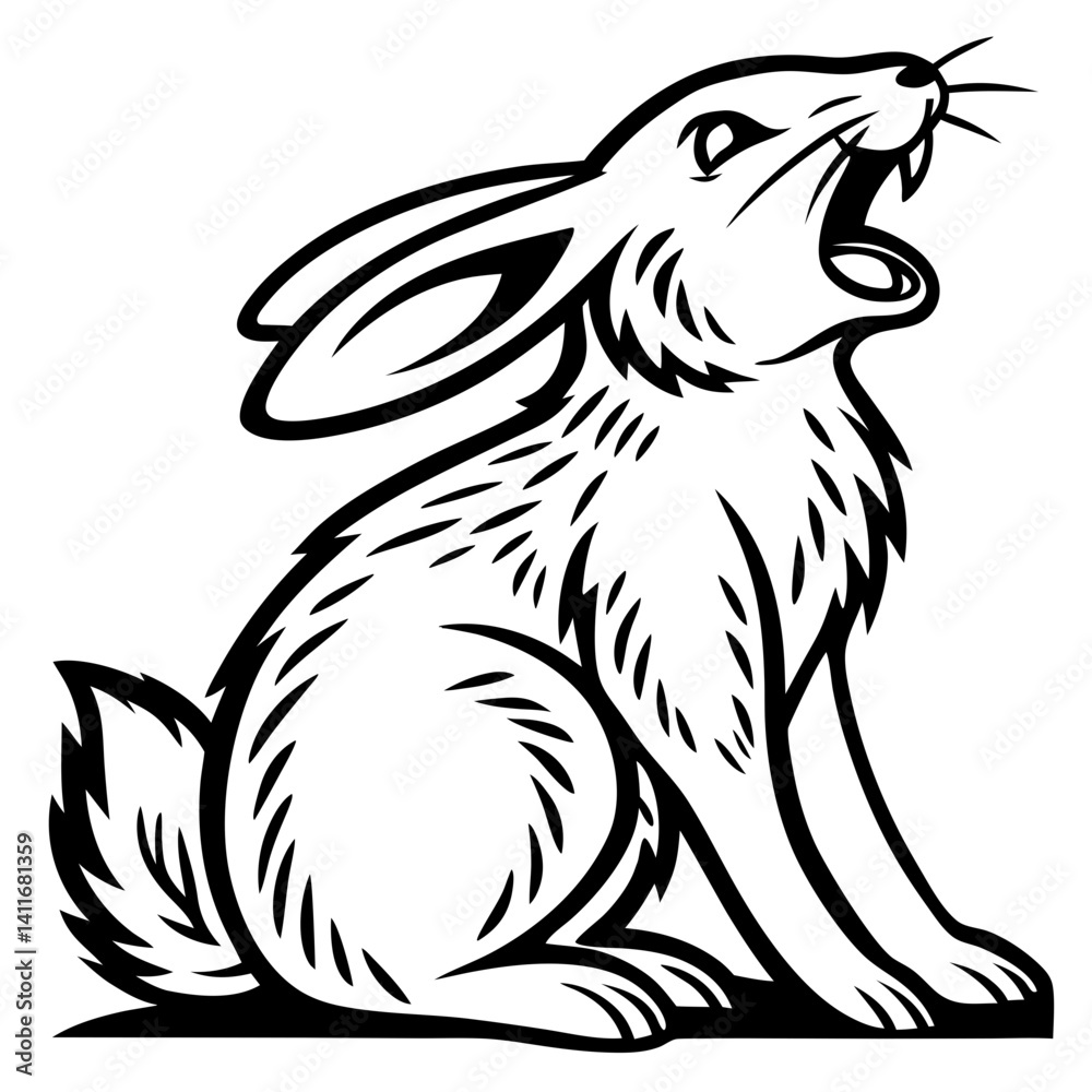 Fototapeta premium Expressive Yawning Rabbit Illustration for Tattoo Design and Children's Coloring Book