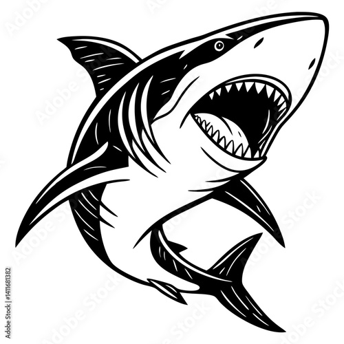 Powerful Shark Illustration for Graphic Design Tattoo and Coloring Book Projects