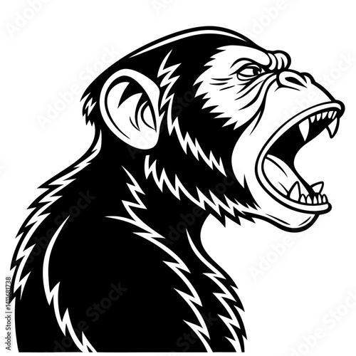 Roaring Gorilla Profile Black Silhouette Powerful Animal Illustration for Tattoos and Artwork