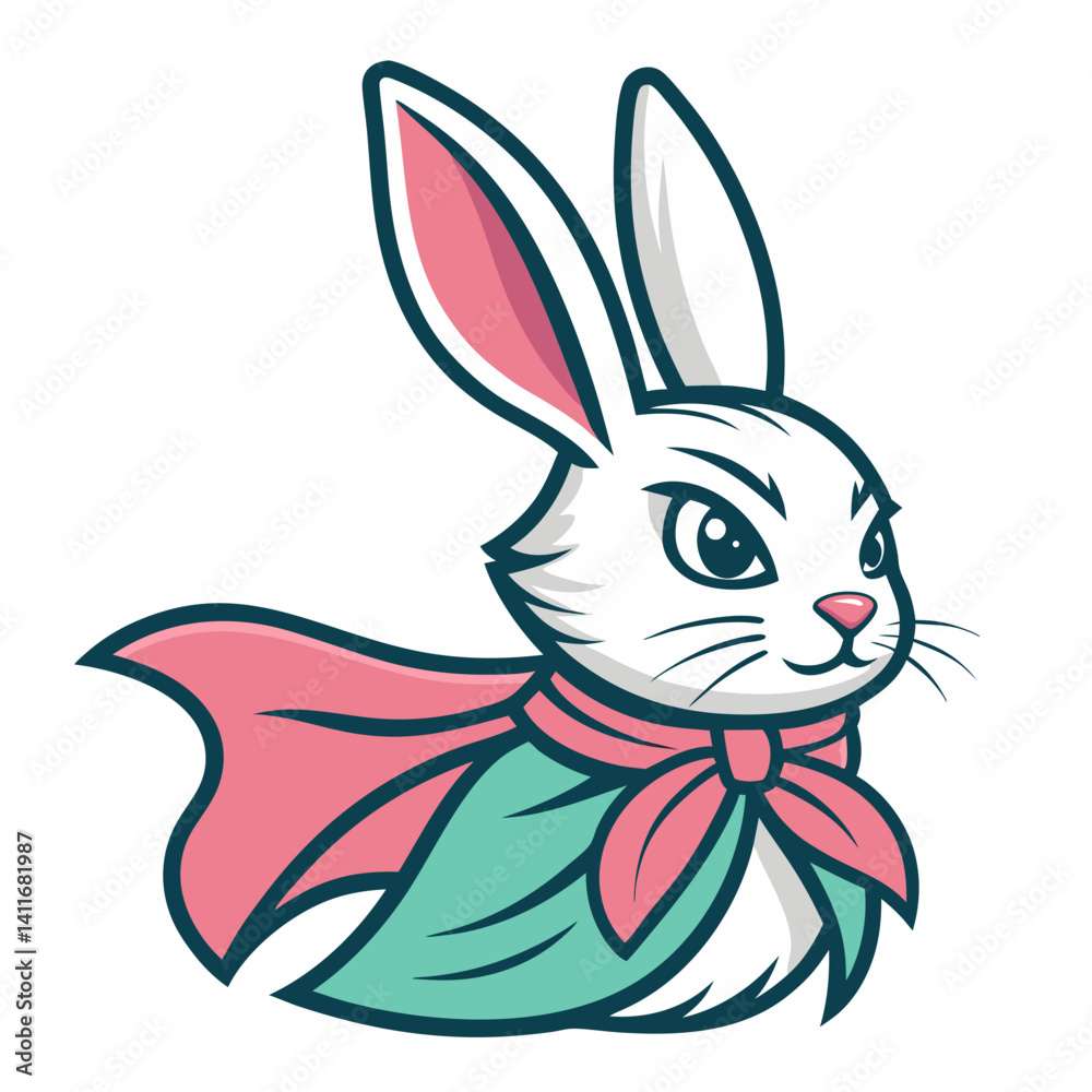 Obraz premium Heroic White Rabbit with Cape and Bow Tie for Fun Illustrations and Playful Designs