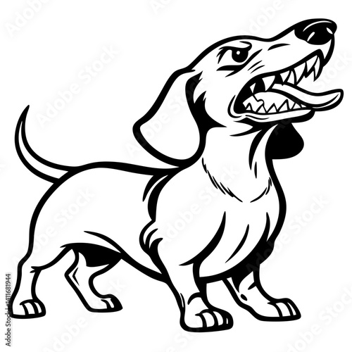 Angry Dachshund Dog Vector Illustration for Tattoo Designs and Coloring Books