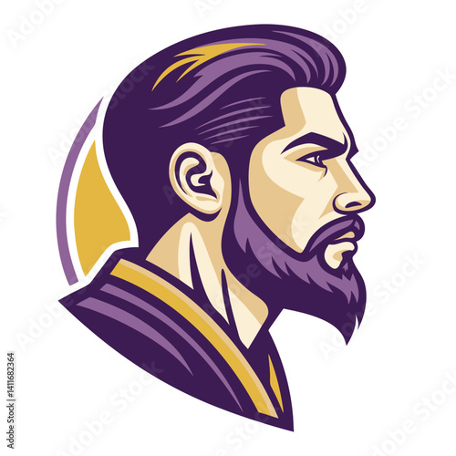 Bold Masculine Profile Illustration of a Bearded Man with Stylish Hair and Garment Design