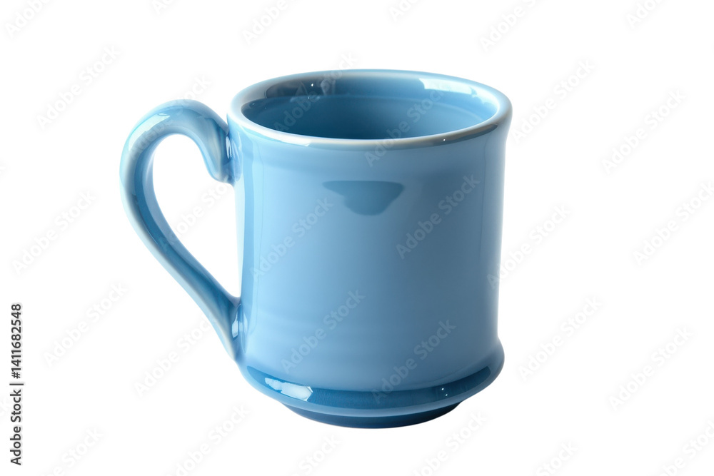 A delicate blue ceramic mug resting elegantly on a clean white surface, inviting warmth and comfort for a cozy afternoon isolated on transparent background A delicate blue ceramic mug resting elegantly on a clean white surface, inviting warmth and comfort for a cozy afternoon isolated on transparent background