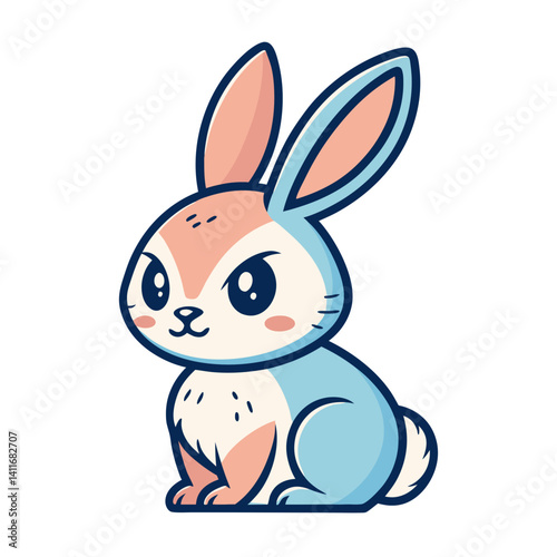 Cute Blue and Pink Bunny Vector Illustration for Children's Crafts and Coloring Books