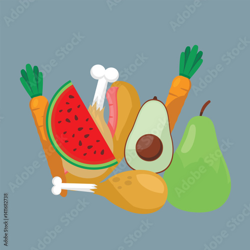 Assorted Food Items on a Blue Background – Healthy Choices