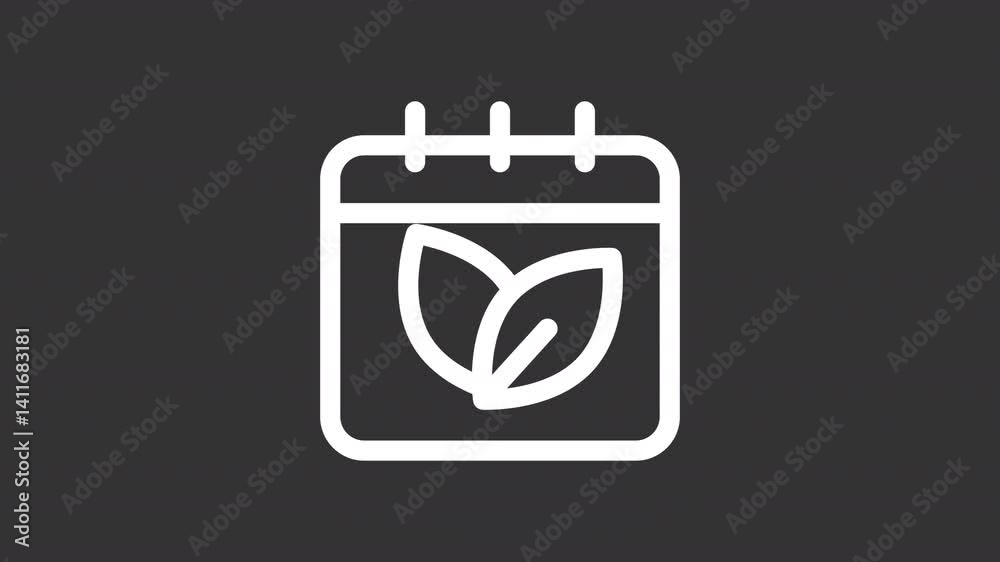 Eco calendar ui icon white line animation. Shaking leafs, scaling. Ecology preservation, ecosystem. Planner animated user interface element on dark background. Transparent HD video Eco calendar ui icon white line animation. Shaking leafs, scaling. Ecology preservation, ecosystem. Planner animated user interface element on dark background. Transparent HD video