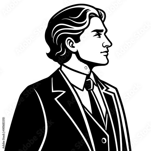 Elegant Vintage Man Portrait Profile in a Suit Suitable for Branding and Illustration Projects