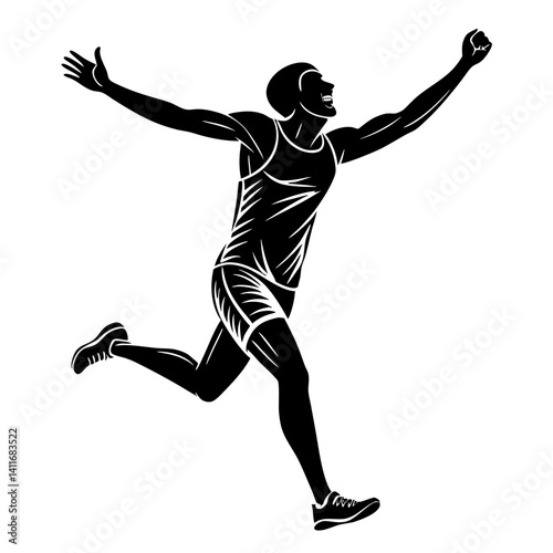 Dynamic Runner Celebrating Victory in Athletic Pose Ideal for Sports Designs and Fitness Artwork
