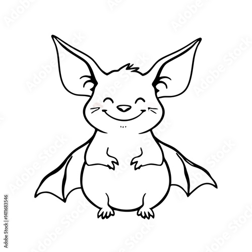Cute Cartoon Bat Character with Big Ears and Smiling Face for Children's Illustrations