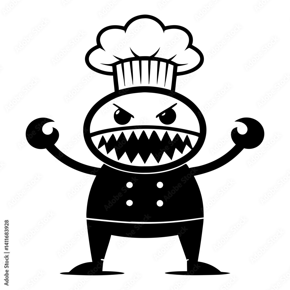 Obraz premium Angry Cartoon Chef with Menacing Smile and Cook's Hat for Whimsical Designs