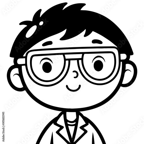 Cheerful Cartoon Scientist Boy with Glasses Perfect for Kids Educational Material and Coloring Books