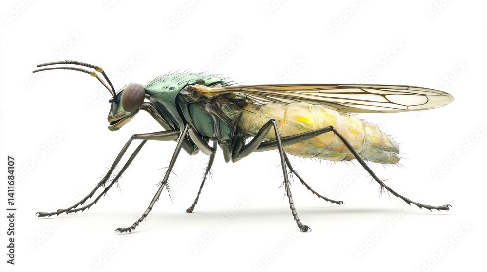 A detailed depiction of an insect fly against a white background A detailed depiction of an insect fly against a white background