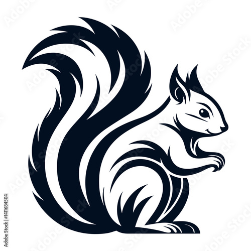 Stylized Squirrel Graphic with Flowing Tail Perfect for Tattoo Design and Coloring Book Pages