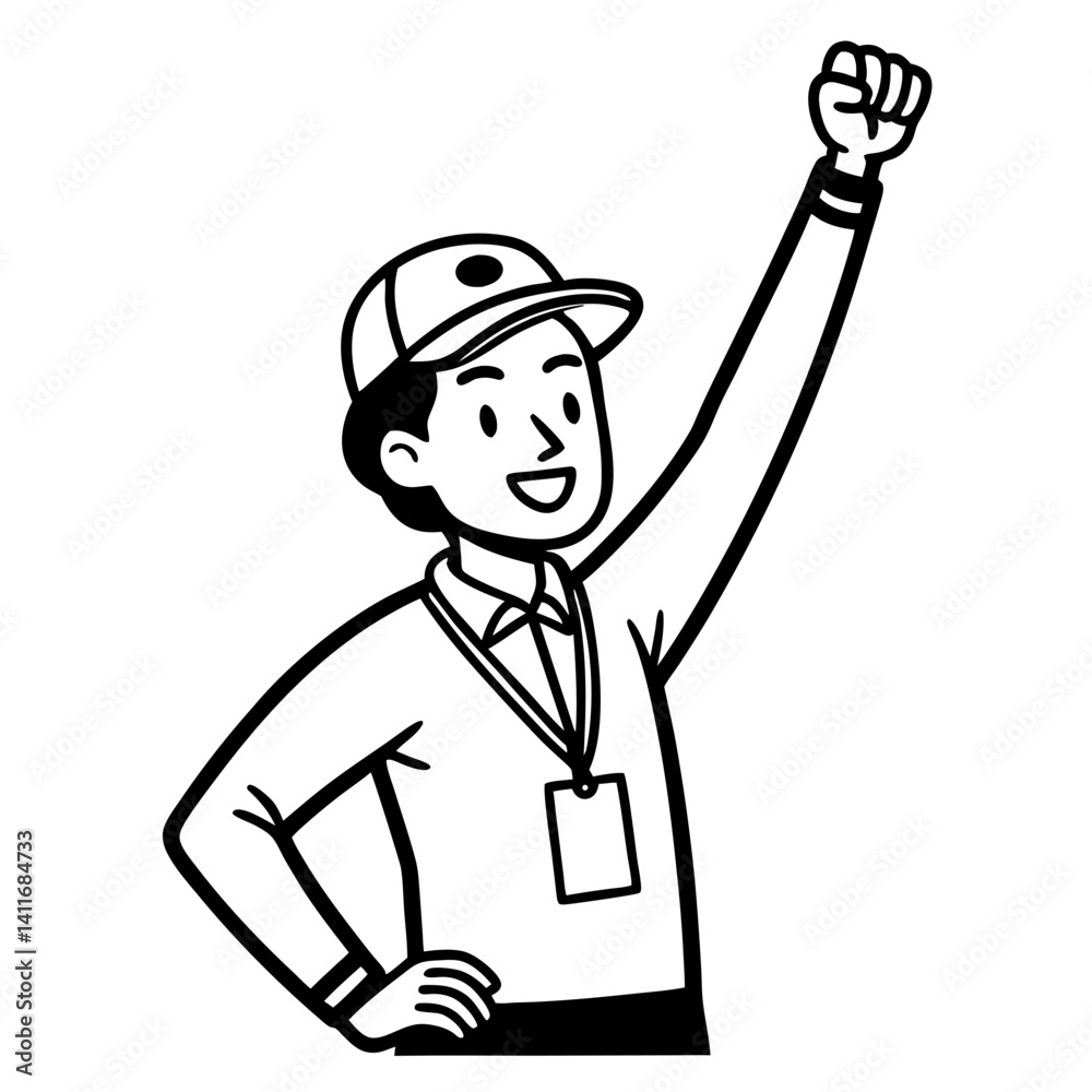 Cheerful Young Man Celebrating with Raised Fist Vector Illustration for Motivational Projects Cheerful Young Man Celebrating with Raised Fist Vector Illustration for Motivational Projects