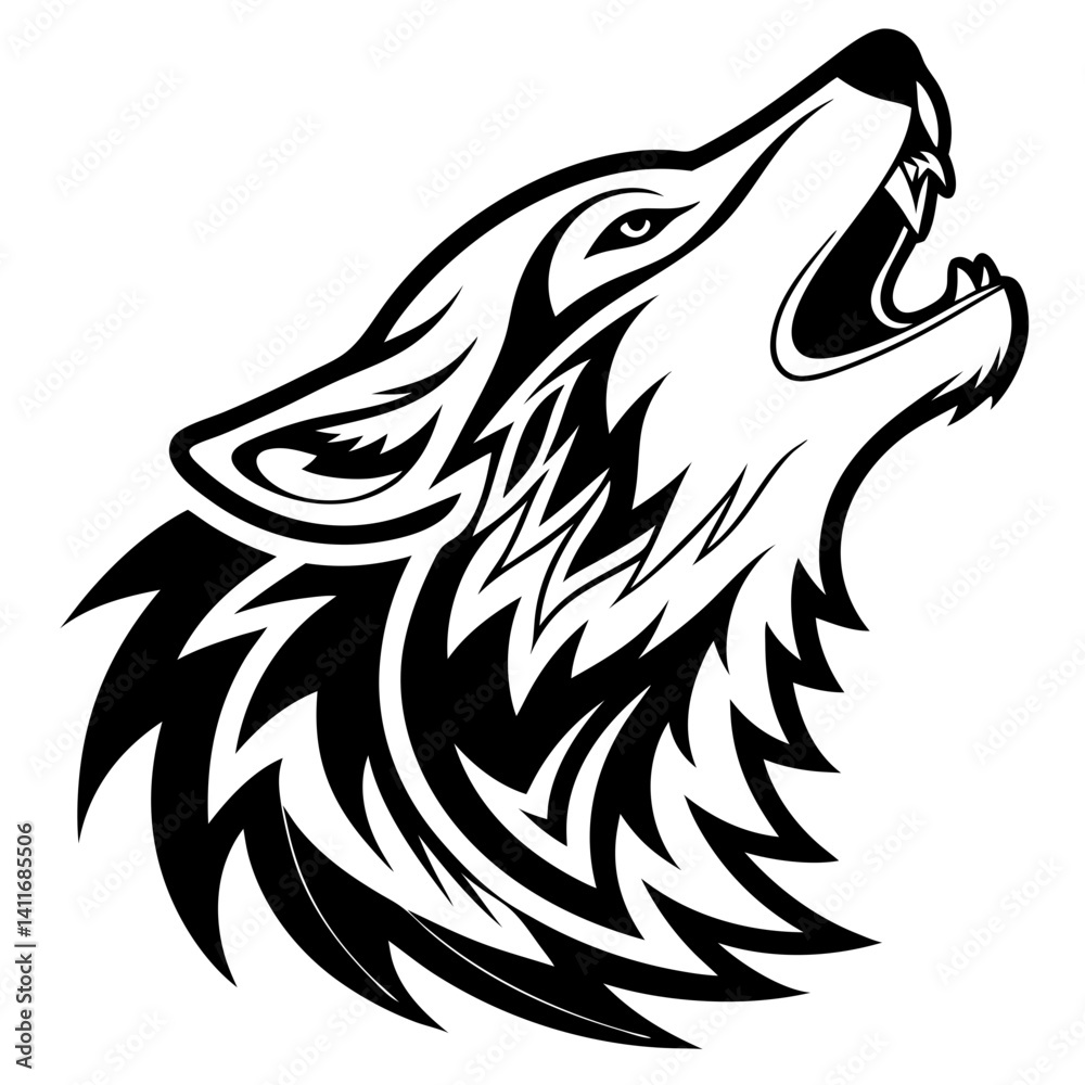 Obraz premium Majestic Howling Wolf Geometric Tribal Design Ideal for Tattoos and Graphic Illustrations