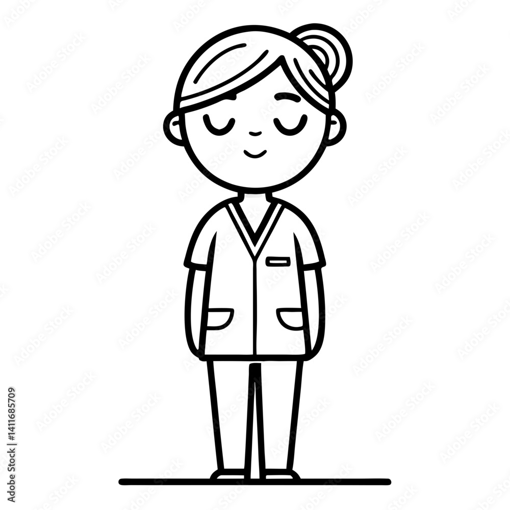 Cute Nurse Character in Scrubs Standing with a Friendly Smile Ideal for Coloring Books and Illustrations Cute Nurse Character in Scrubs Standing with a Friendly Smile Ideal for Coloring Books and Illustrations