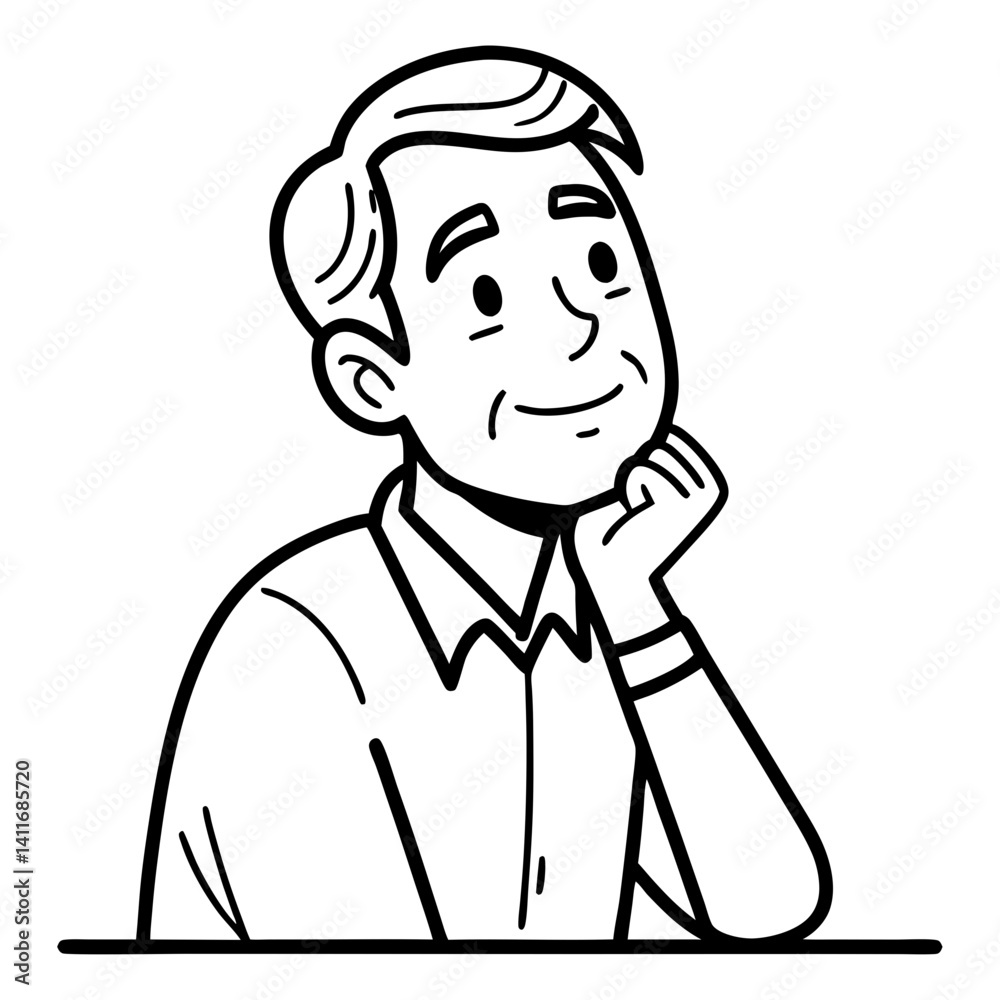 Thoughtful Man with Hand on Chin Simple Line Art Illustration for Creative Projects Thoughtful Man with Hand on Chin Simple Line Art Illustration for Creative Projects