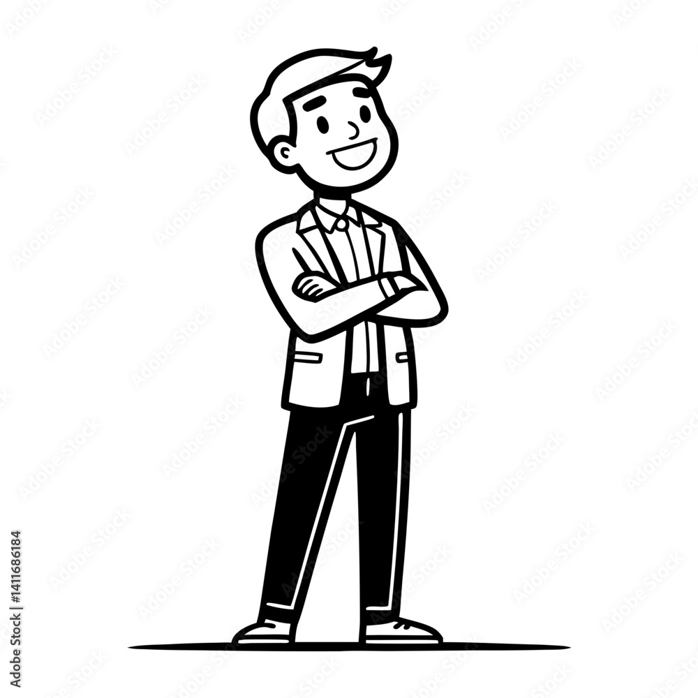 Confident Young Man in Suit Smiling with Arms Crossed Vector Illustration for Design Projects Confident Young Man in Suit Smiling with Arms Crossed Vector Illustration for Design Projects