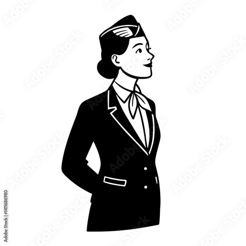 Elegant Female Flight Attendant in Classic Uniform Design for Travel and Aviation Themes