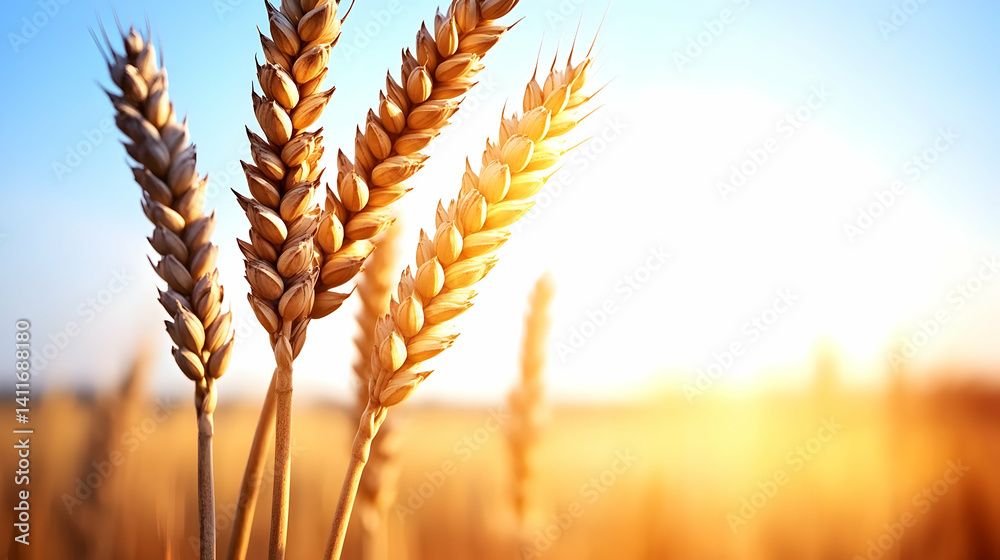 Golden wheat ears ripen under a vast summer sky Golden wheat ears ripen under a vast summer sky