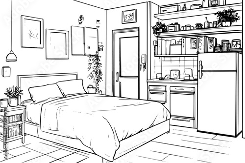 Interior design of Accessory dwelling unit, coloring book Accessory dwelling unit vector graphic