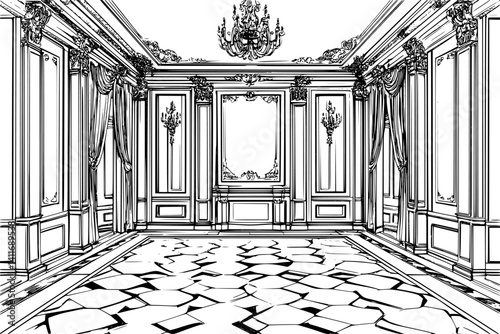 Chateau coloring book interior, Chateau vector graphic