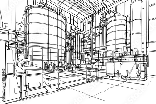 Interior design of Chemical plant, coloring book Chemical plant vector graphic