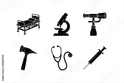 Set of Medical Elements Silhouette Vector Illustration