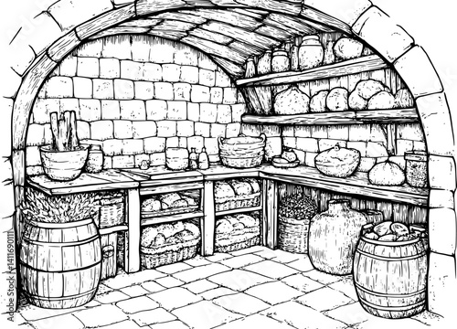 Root cellar coloring book interior, Root cellar vector graphic