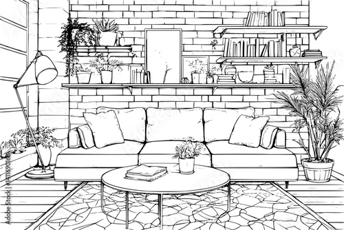 Stable coloring book interior, Stable vector graphic