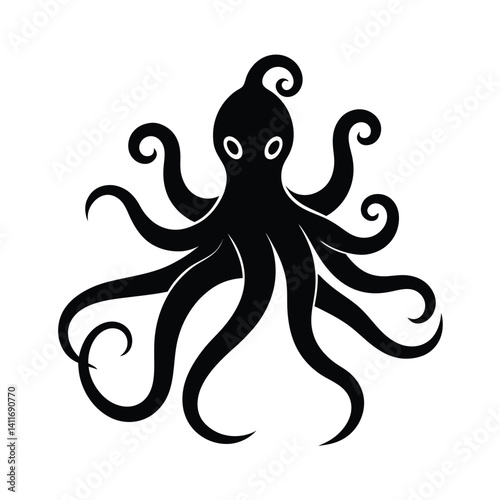 Stylized octopus logo with flowing tentacles vector silhouette